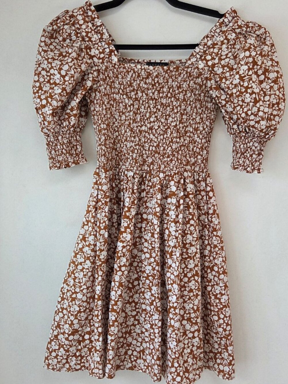 1. State Brown Floral Twirl Dress Puff Sleeve Cottagecore Women's XS